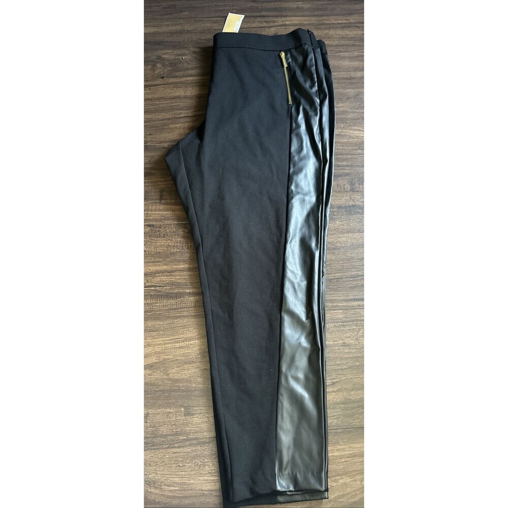 Michael Kors Women's Plus size Faux Leather-Paneled Leggings  Pants Black 3X